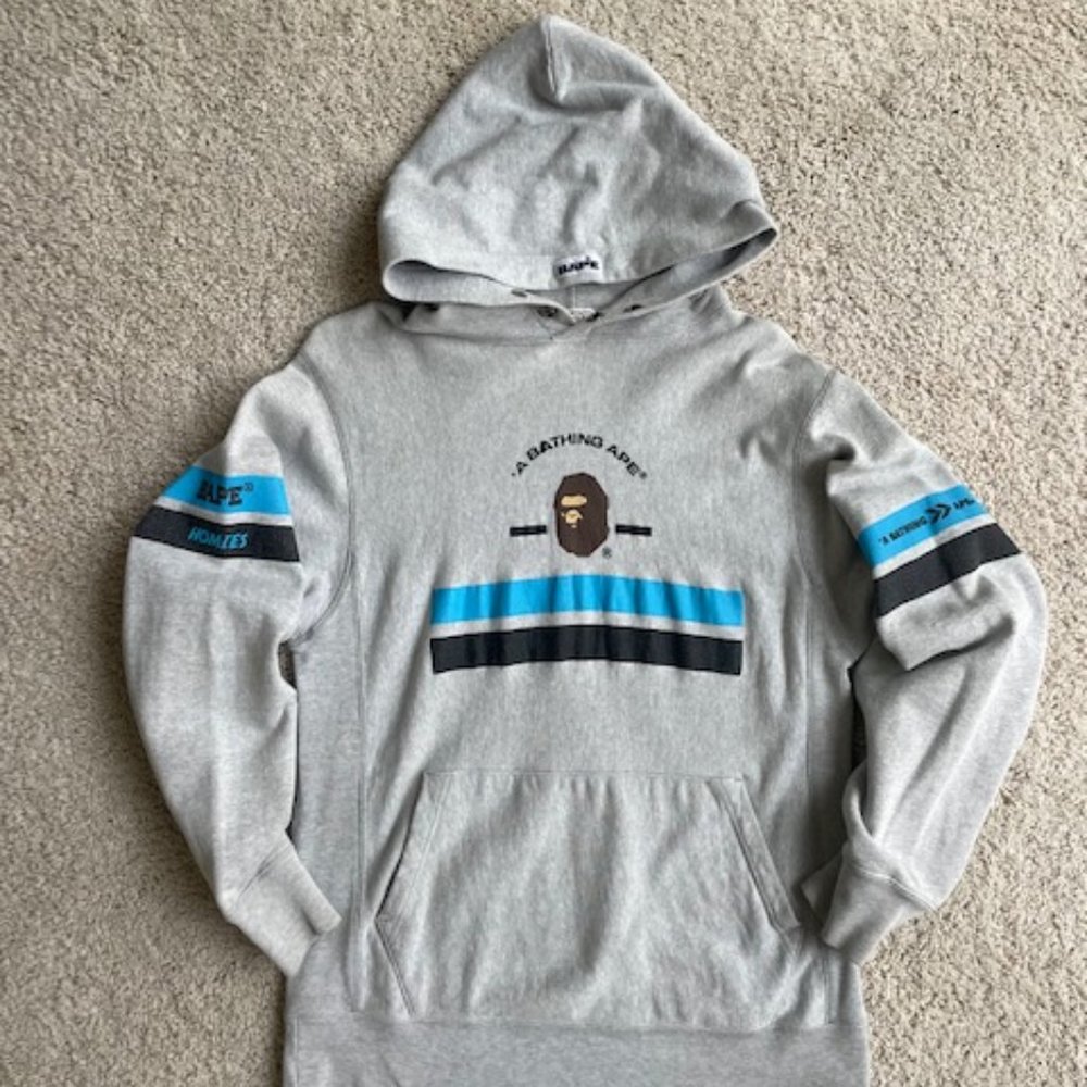 **AUTHENTIC** BAPE Hoodie Pullover Sweatshirt- Gray Mens Small